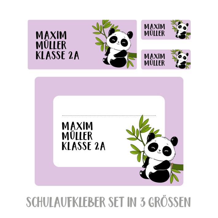 Namensaufkleber Set fr die Schule Panda