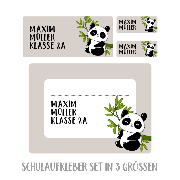Namensaufkleber Set fr die Schule Panda