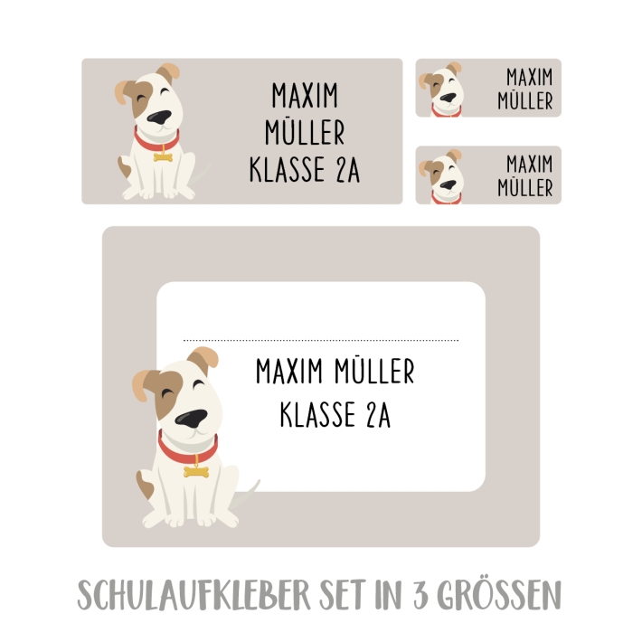 Namensaufkleber Set fr die Schule Hund