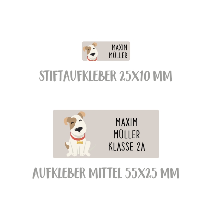 Namensaufkleber Set fr die Schule Hund