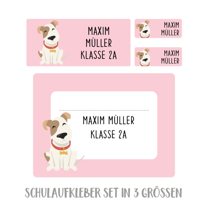 Namensaufkleber Set fr die Schule Hund
