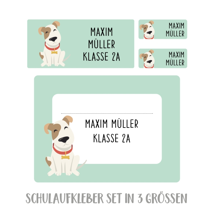Namensaufkleber Set fr die Schule Hund