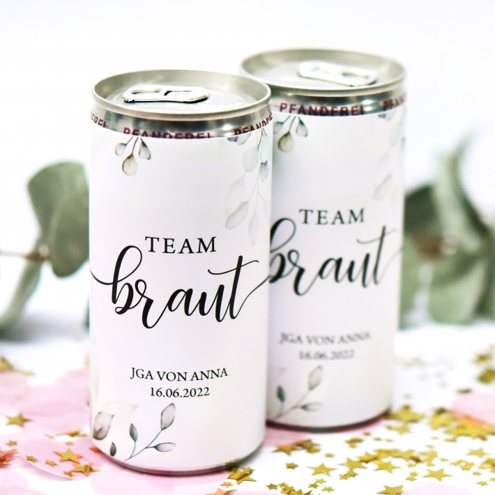 JGA I Hochzeit Prosecco Dose Banderole eukalyptus eukalyptus