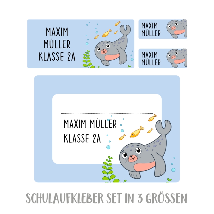 Namensaufkleber Set fr die Schule Robbe