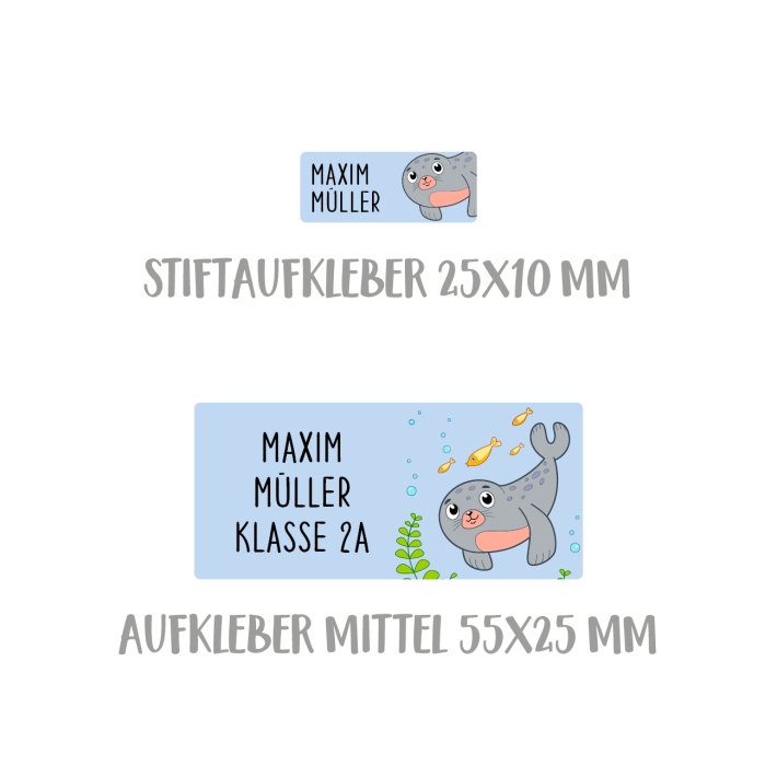 Namensaufkleber Set fr die Schule Robbe