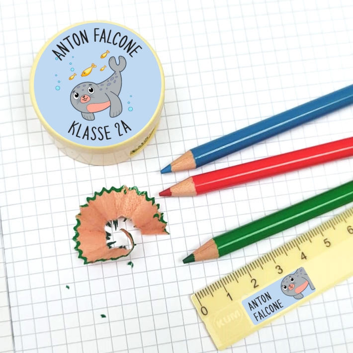 Namensaufkleber Set fr die Schule Robbe