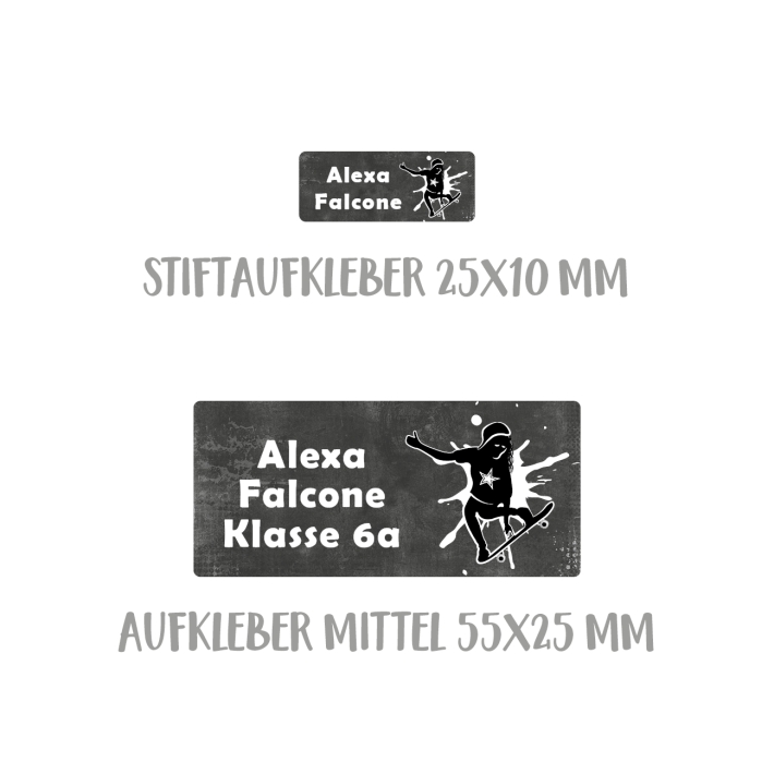 Namensaufkleber Set fr die Schule Skatergirl