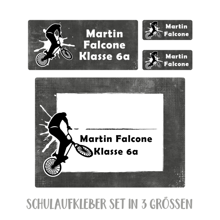 Namensaufkleber Set fr die Schule BMX