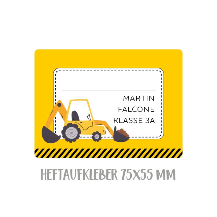 Namensaufkleber Set fr die Schule Bagger