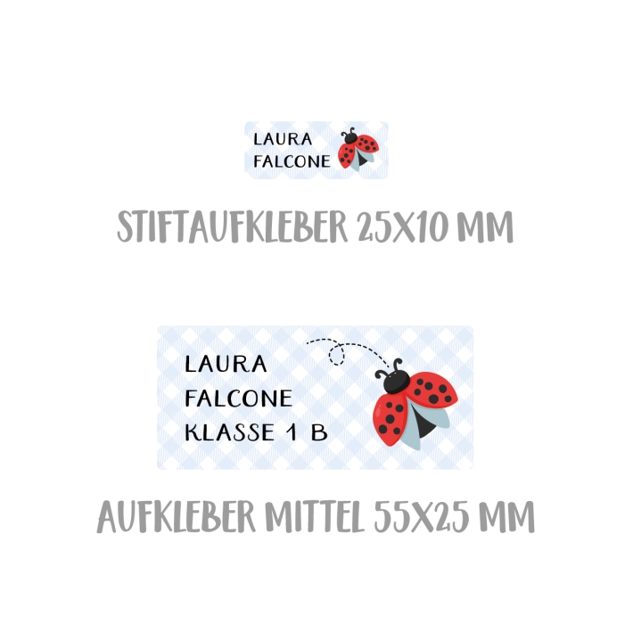 Namensaufkleber Set fr die Schule Marienkfer