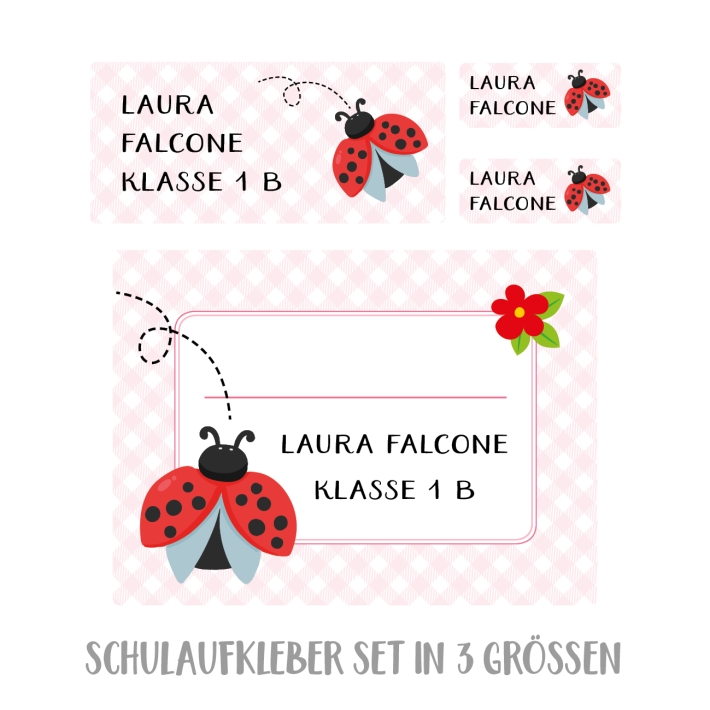 Namensaufkleber Set fr die Schule Marienkfer