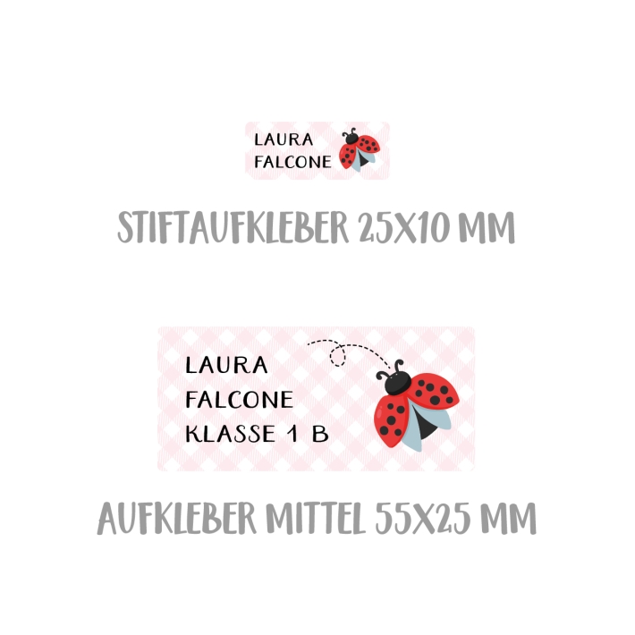 Namensaufkleber Set fr die Schule Marienkfer