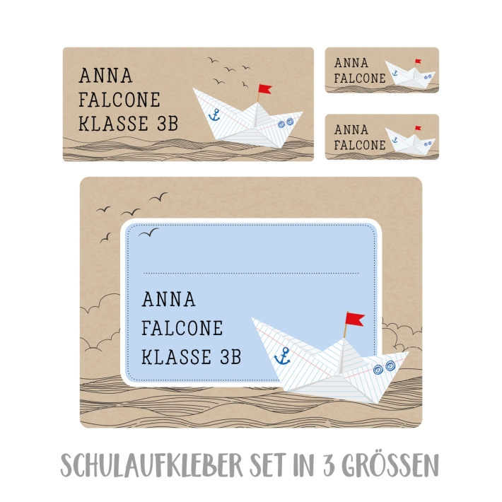 Namensaufkleber Set fr die Schule Papierboot