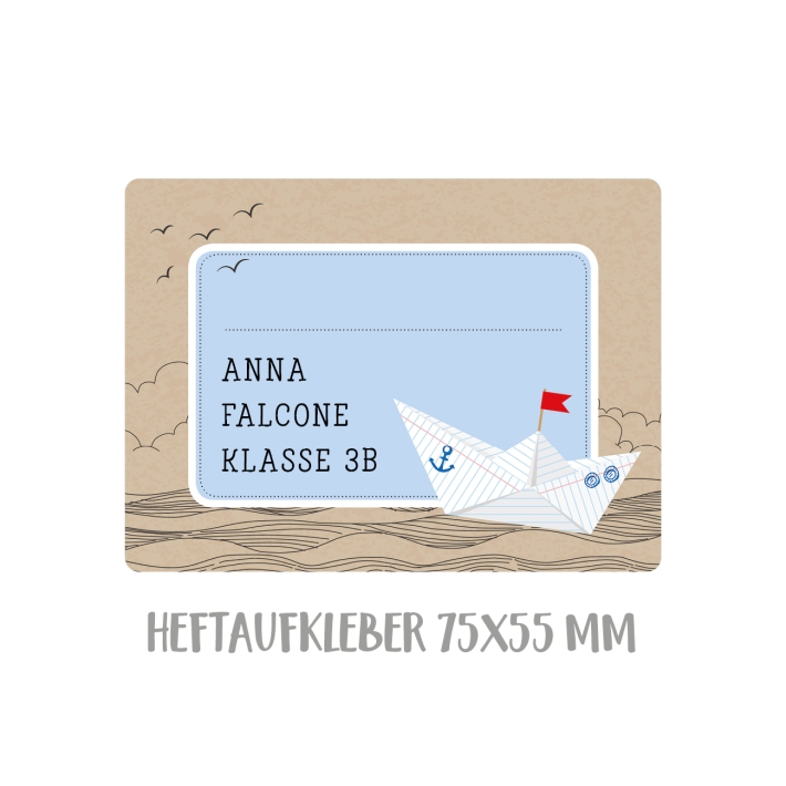 Namensaufkleber Set fr die Schule Papierboot