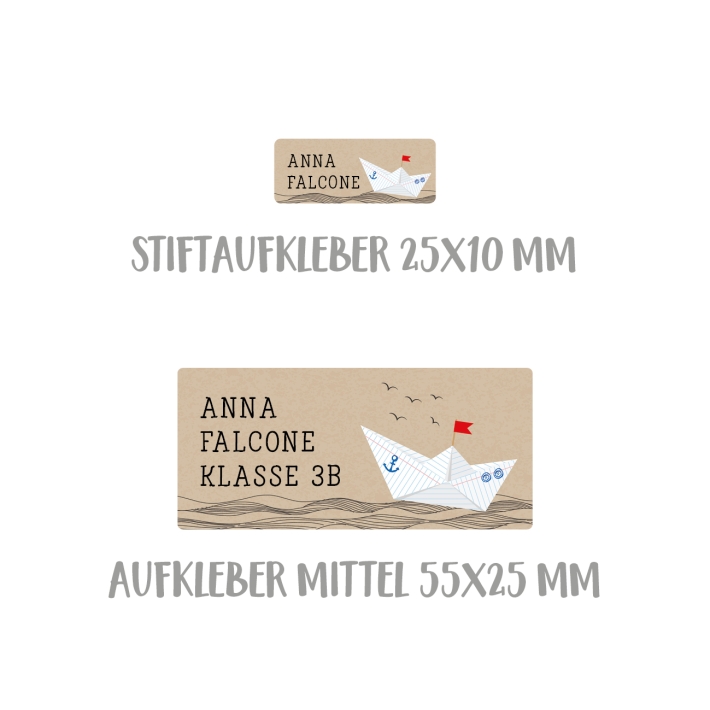 Namensaufkleber Set fr die Schule Papierboot