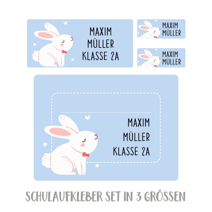 Namensaufkleber Set fr die Schule Hase