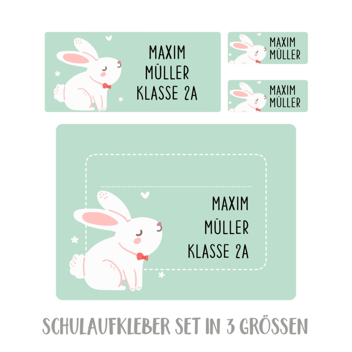 Namensaufkleber Set fr die Schule Hase
