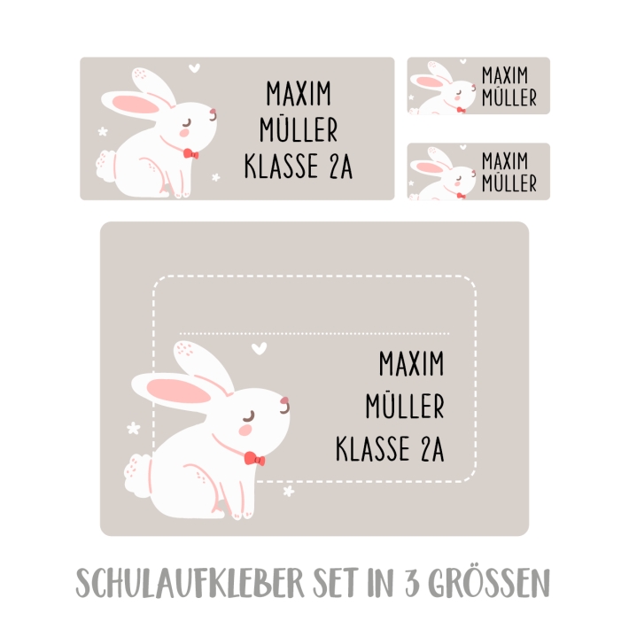 Namensaufkleber Set fr die Schule Hase