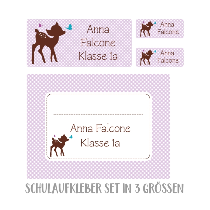 Namensaufkleber Set fr die Schule Reh