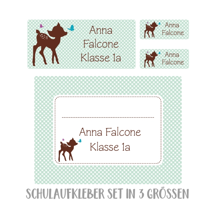 Namensaufkleber Set fr die Schule Reh