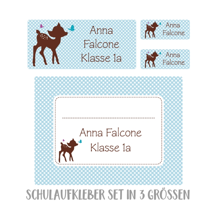 Namensaufkleber Set fr die Schule Reh