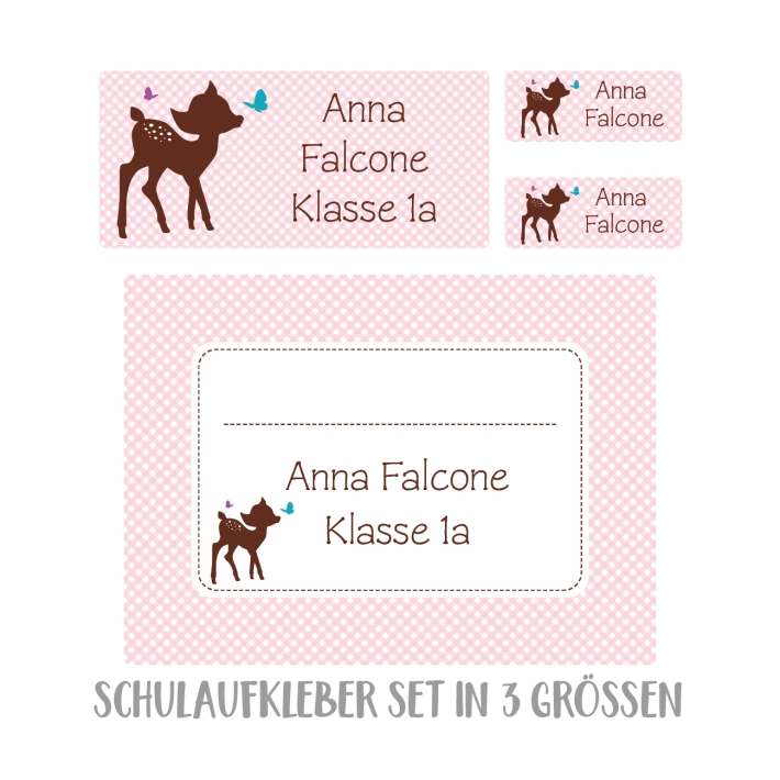 Namensaufkleber Set fr die Schule Reh