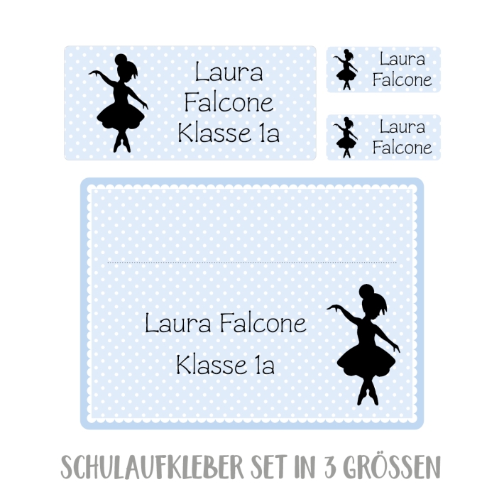 Namensaufkleber Set fr die Schule Ballerina