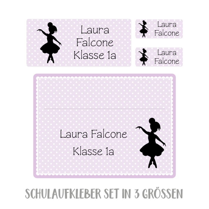 Namensaufkleber Set fr die Schule Ballerina