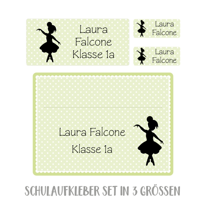Namensaufkleber Set fr die Schule Ballerina