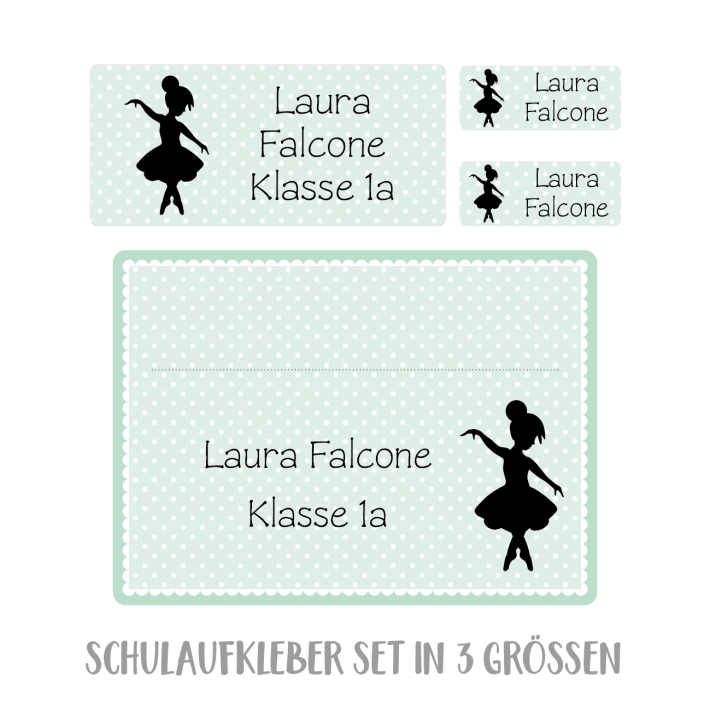 Namensaufkleber Set fr die Schule Ballerina