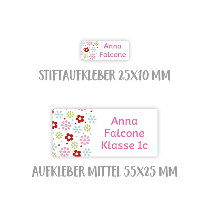 Namensaufkleber Set fr die Schule Blmchen