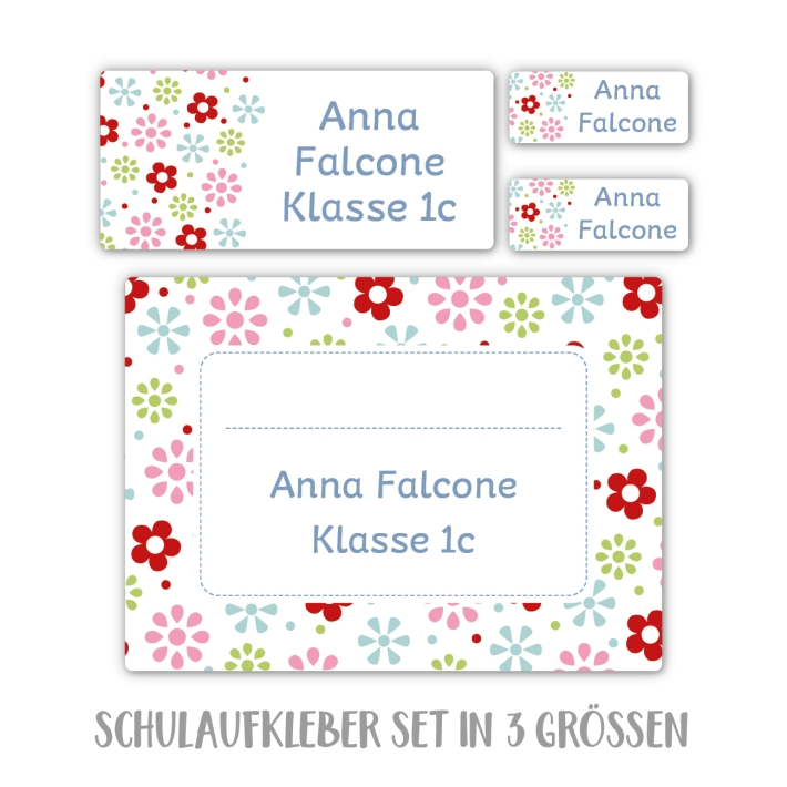 Namensaufkleber Set fr die Schule Blmchen