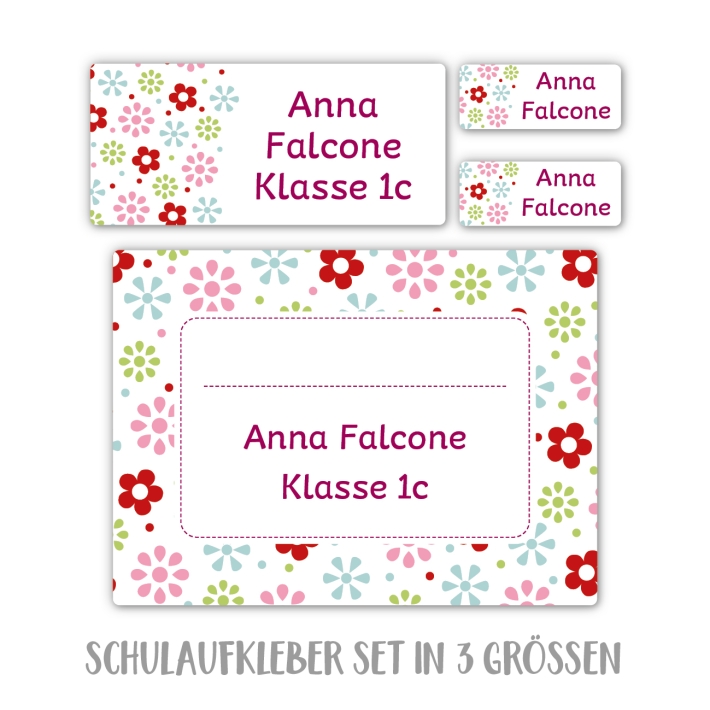 Namensaufkleber Set fr die Schule Blmchen