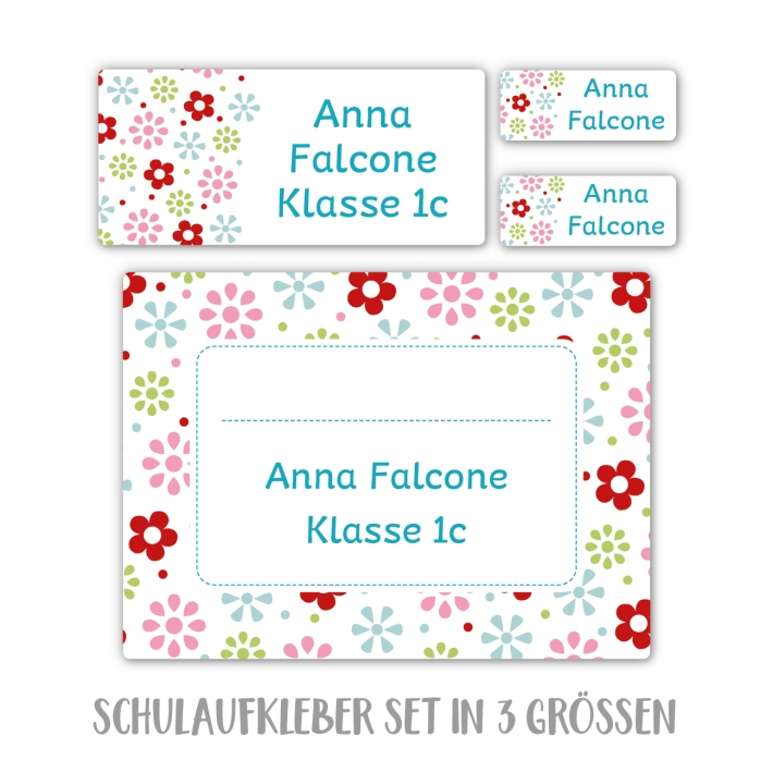 Namensaufkleber Set fr die Schule Blmchen