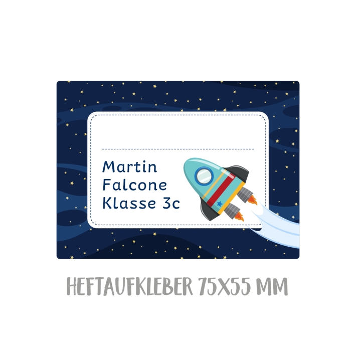 Namensaufkleber Set fr die Schule Rakete
