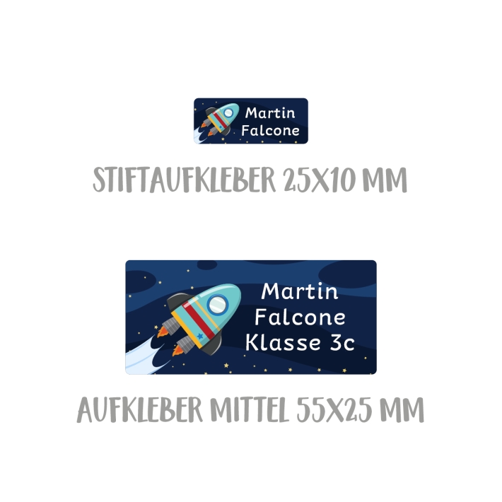 Namensaufkleber Set fr die Schule Rakete