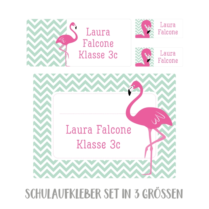 Namensaufkleber Set fr die Schule Flamingo