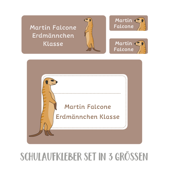 Namensaufkleber Set fr die Schule Erdmnnchen