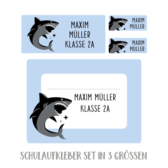 Namensaufkleber Set fr die Schule Hai