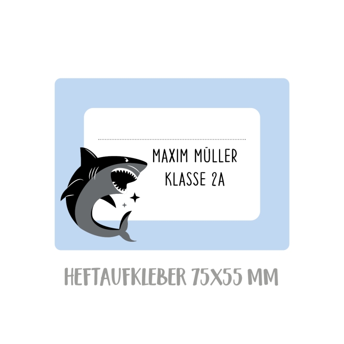 Namensaufkleber Set fr die Schule Hai