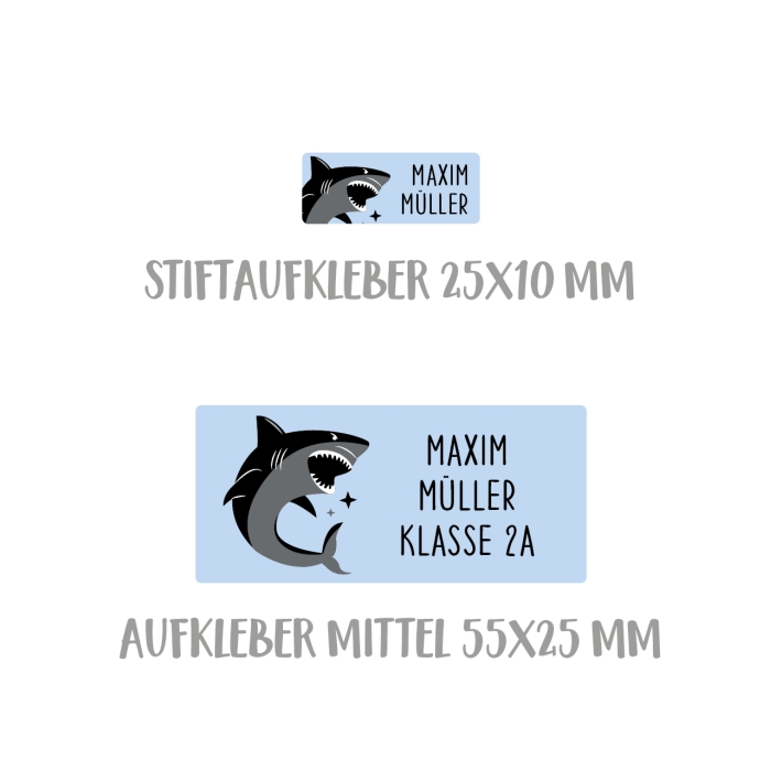 Namensaufkleber Set fr die Schule Hai