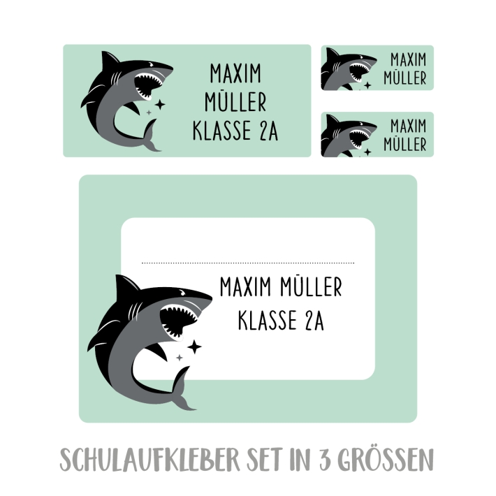 Namensaufkleber Set fr die Schule Hai