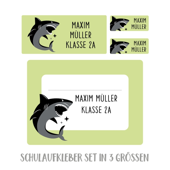 Namensaufkleber Set fr die Schule Hai