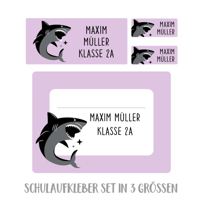 Namensaufkleber Set fr die Schule Hai