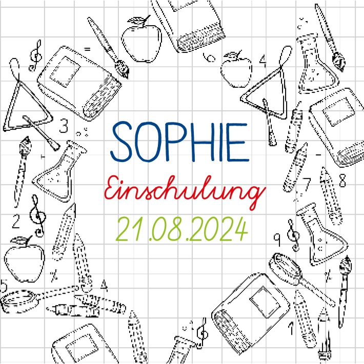 Banderole fr Getrnke Dosen zur Einschulung, kariertes Papier