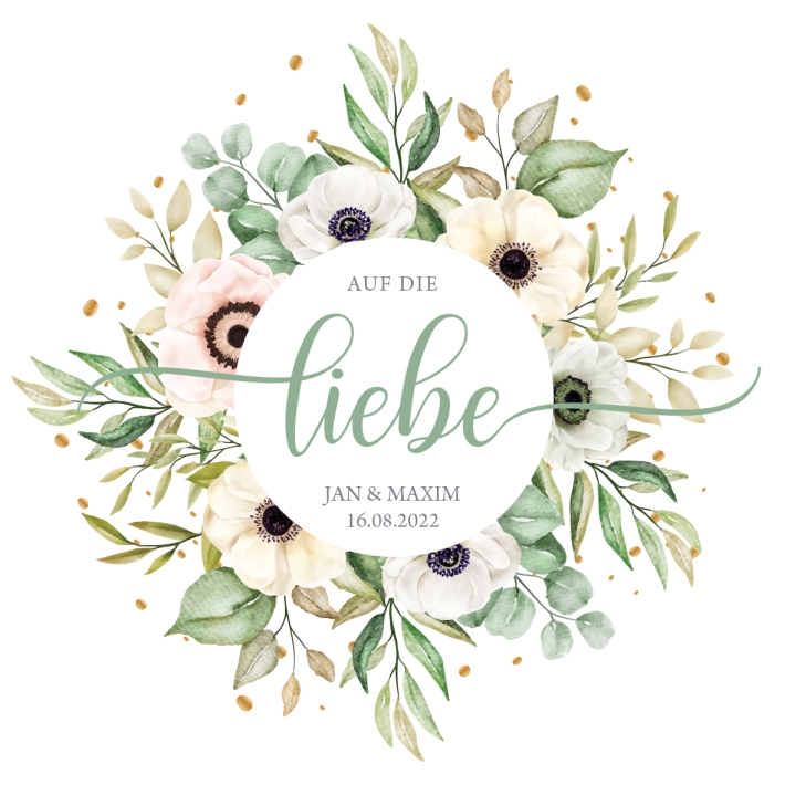 JGA I Hochzeit Banderole fr Prosecco Dosen Anemone