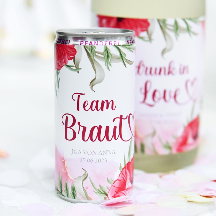 JGA I Hochzeit Banderole fr Prosecco Dosen Mohn