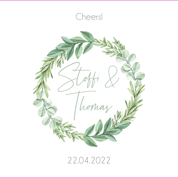 JGA I Hochzeit Banderole fr Prosecco Dosen Kranz grn
