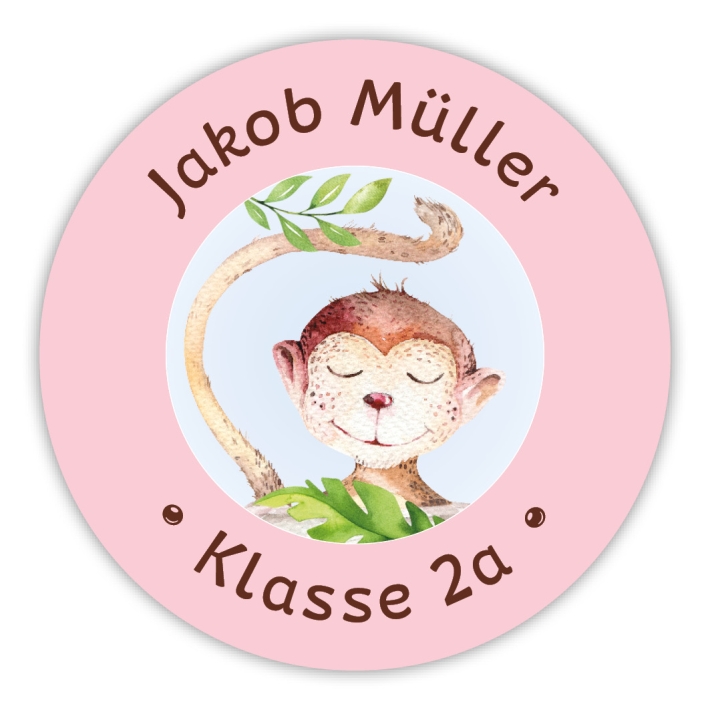 Schulaufkleber I Namensaufkleber fr die Schule Affe