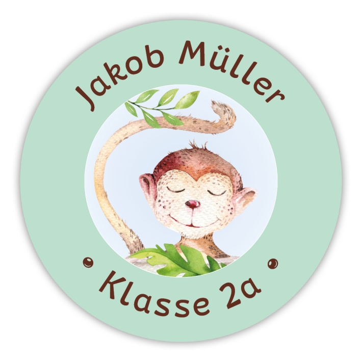 Schulaufkleber I Namensaufkleber fr die Schule Affe